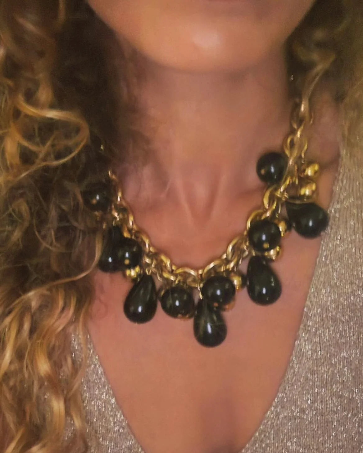 GIVENCHY RUNWAY BLACK AND GOLD TONE BEADED TEARDROP CHOKER