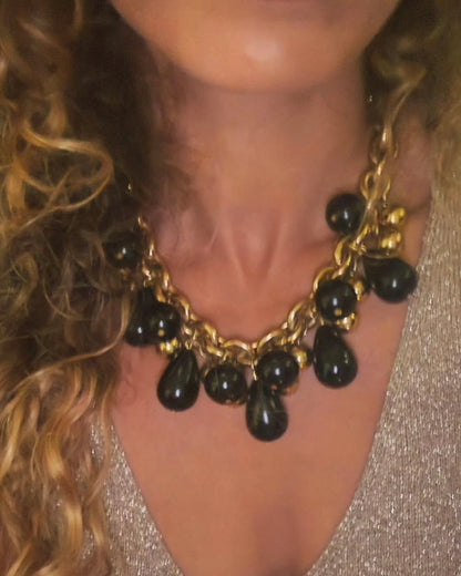 GIVENCHY RUNWAY BLACK AND GOLD TONE BEADED TEARDROP CHOKER