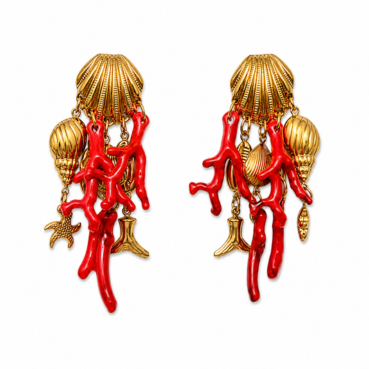 SEASHELL WITH RED STONES EARRINGS
