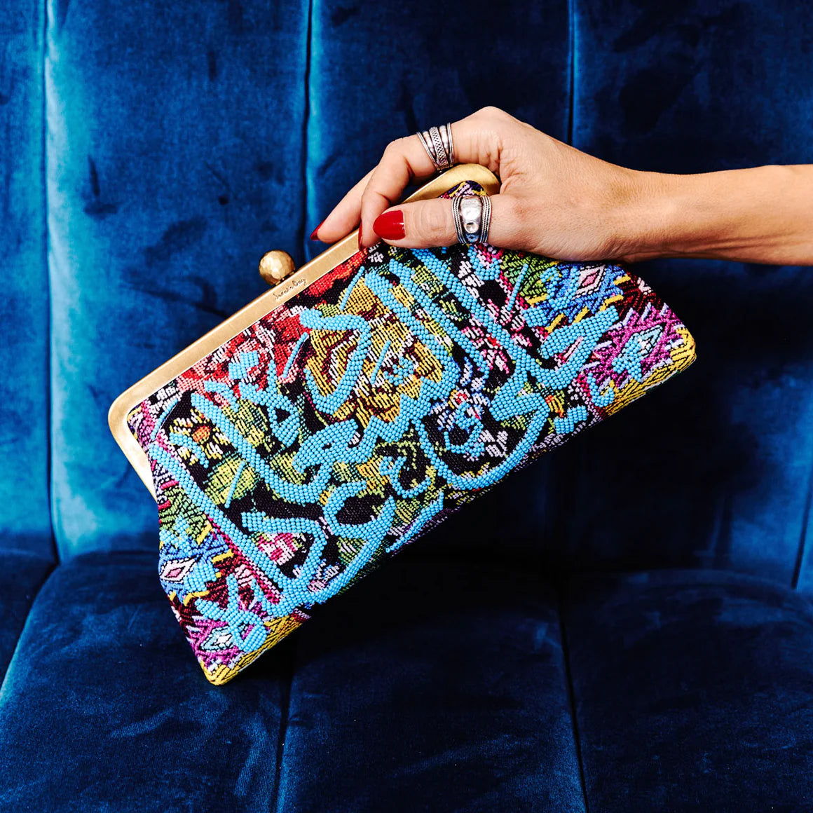 HAPPINESS BLUE ON MEXICAN FLORAL CLASSIC BAG