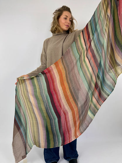 WARM STRIPE WOOL AND SILK SCARF