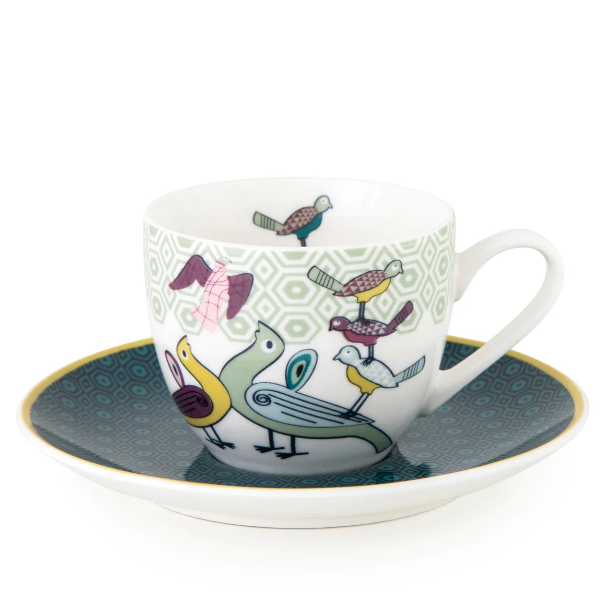 TIN BOX WITH 2 COFFEE CUPS AND SAUCER BIRDS OF PARADISE 90 ML