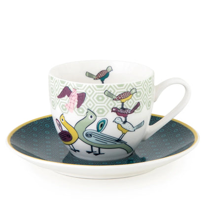 TIN BOX WITH 2 COFFEE CUPS AND SAUCER BIRDS OF PARADISE 90 ML