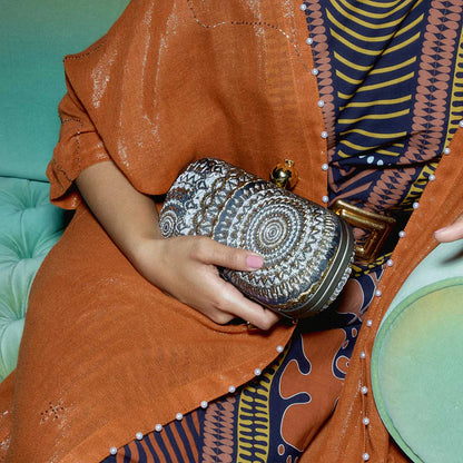 POMEGRANATE ON SUNBURST BROCADE BIG BOX CLUTCH