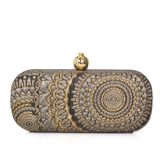 POMEGRANATE ON SUNBURST BROCADE BIG BOX CLUTCH