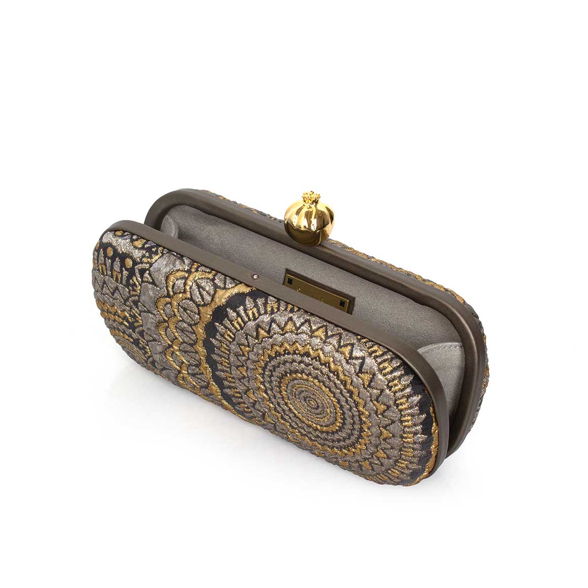 POMEGRANATE ON SUNBURST BROCADE BIG BOX CLUTCH