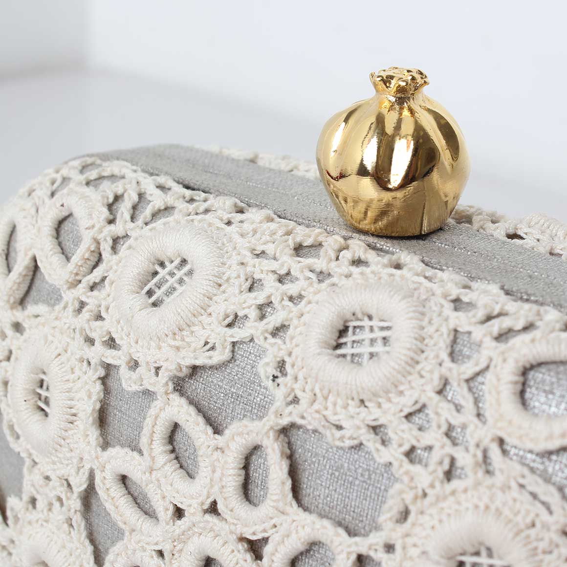 POMEGRANATE WITH CROCHET ON SILVER BOX CLUTCH