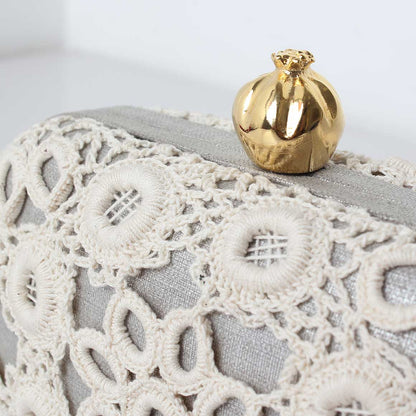 POMEGRANATE WITH CROCHET ON SILVER BOX CLUTCH