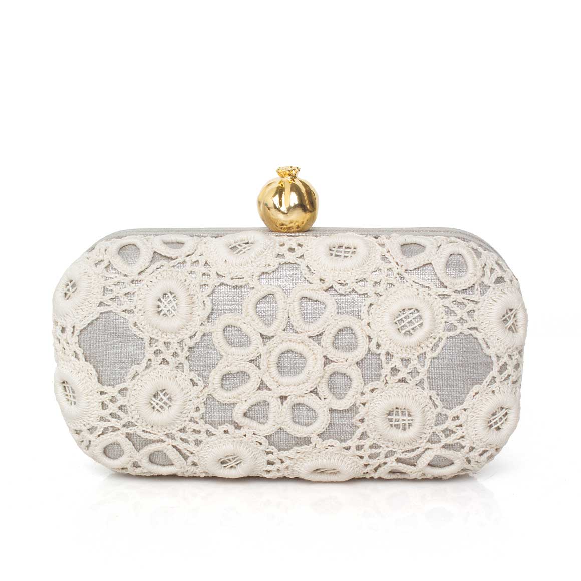 POMEGRANATE WITH CROCHET ON SILVER BOX CLUTCH