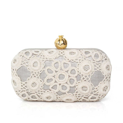 POMEGRANATE WITH CROCHET ON SILVER BOX CLUTCH
