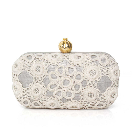 POMEGRANATE WITH CROCHET ON SILVER BOX CLUTCH