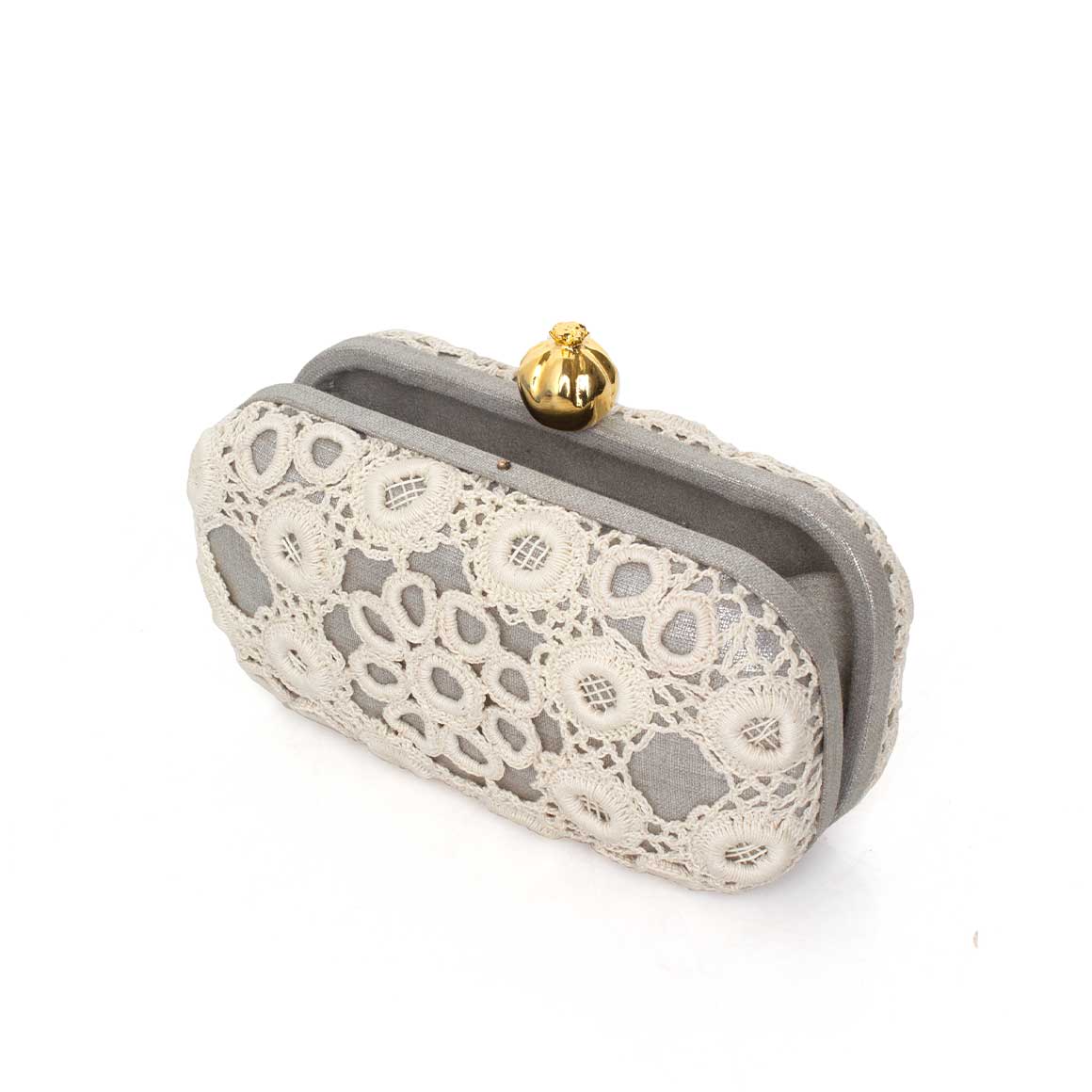 POMEGRANATE WITH CROCHET ON SILVER BOX CLUTCH