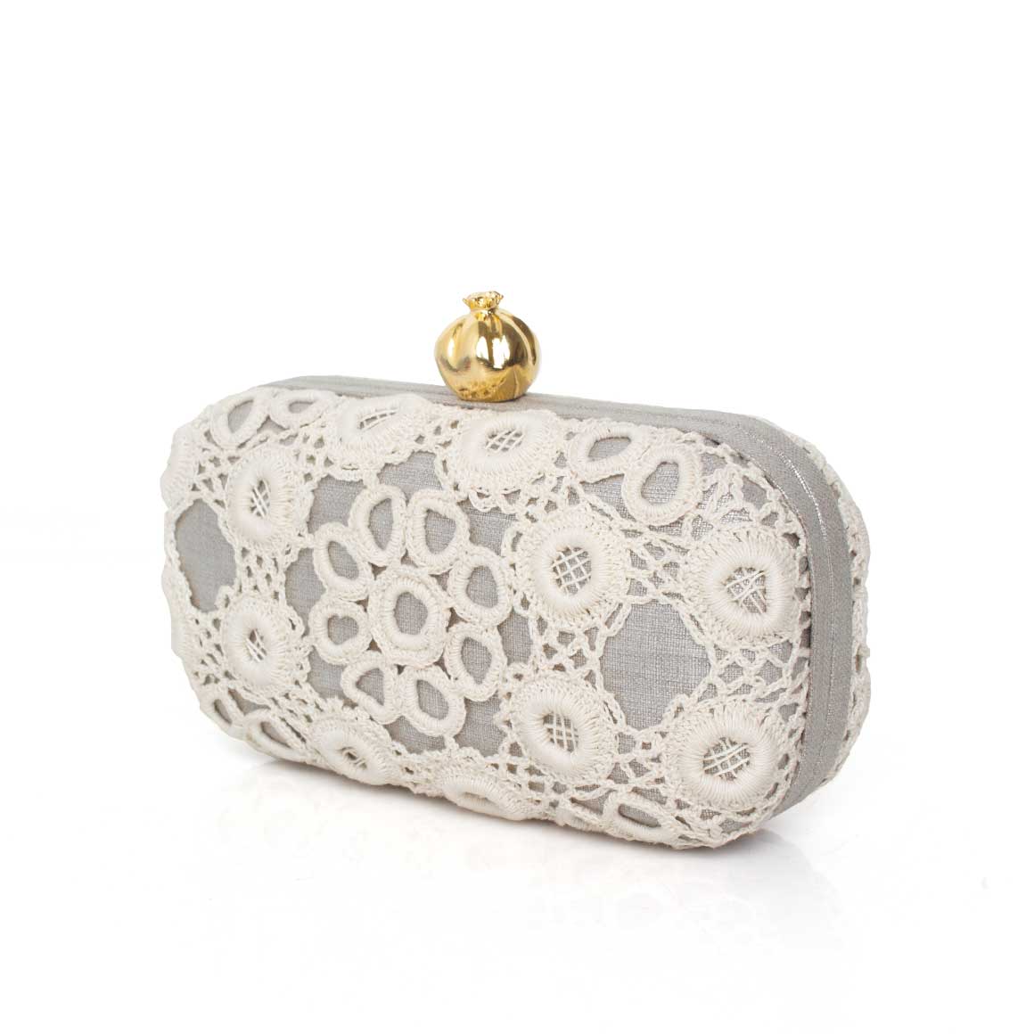 POMEGRANATE WITH CROCHET ON SILVER BOX CLUTCH