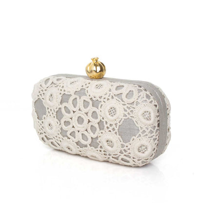 POMEGRANATE WITH CROCHET ON SILVER BOX CLUTCH