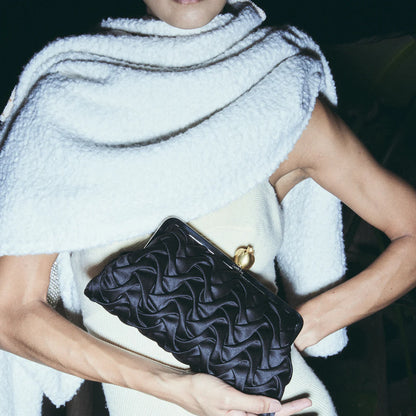 POMEGRENATE ON BLACK SATIN SMOCKING CLASSIC BAG