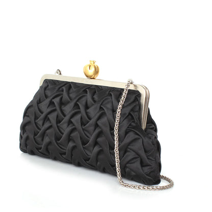 POMEGRENATE ON BLACK SATIN SMOCKING CLASSIC BAG