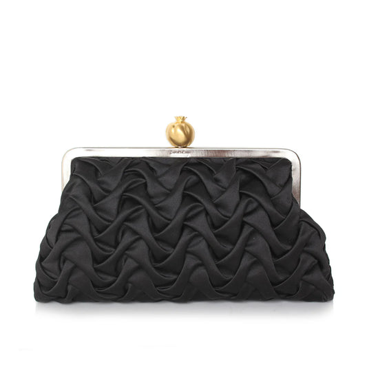 POMEGRENATE ON BLACK SATIN SMOCKING CLASSIC BAG