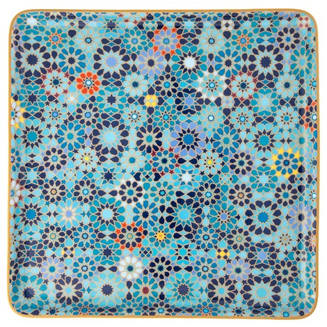 SQUARE PLATE MOUCHARABIEH BLUE 25 CM