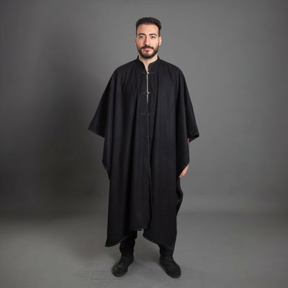 AZMY BLACK ENGLISH WOOL EMBROIDERED PONCHO
