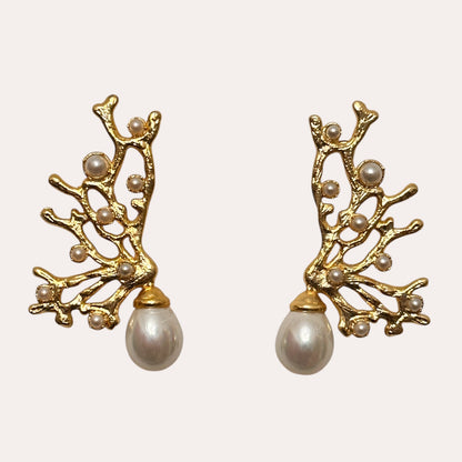 GOLDEN BRANCH PEARL EARRINGS