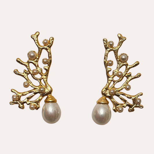 GOLDEN BRANCH PEARL EARRINGS