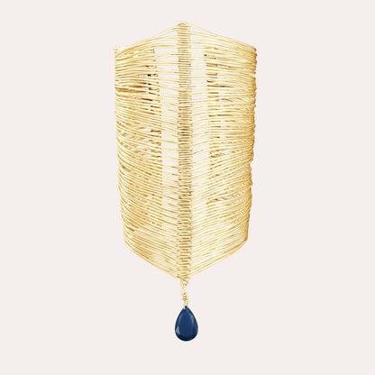 RIPPLE GOLD BANGLE WITH NAVY BLUE STONE