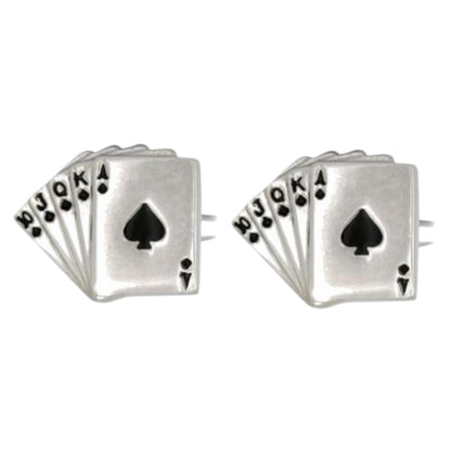 FAN OF SPADES CARDS RHODIUM PLATED CUFFLINKS