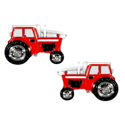 RED TRACTOR RHODIUM PLATED CUFFLINKS