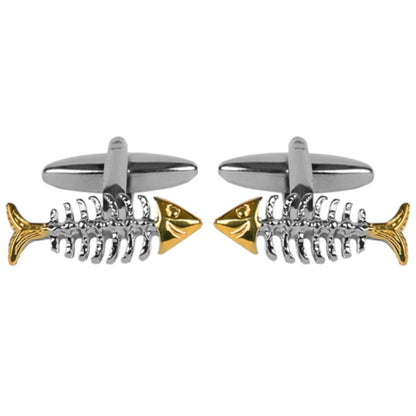 FISH SKELETON RHODIUM AND GOLD PLATED CUFFLINKS