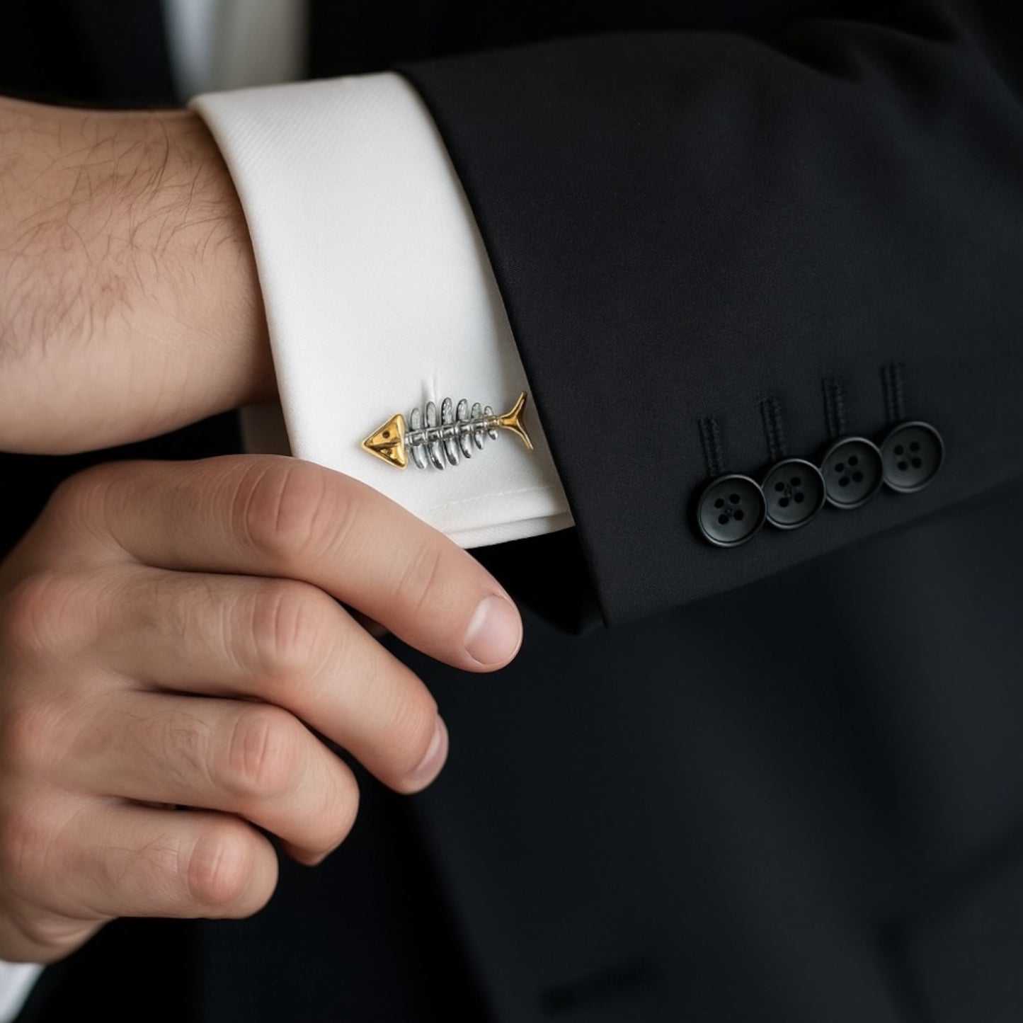 FISH SKELETON RHODIUM AND GOLD PLATED CUFFLINKS