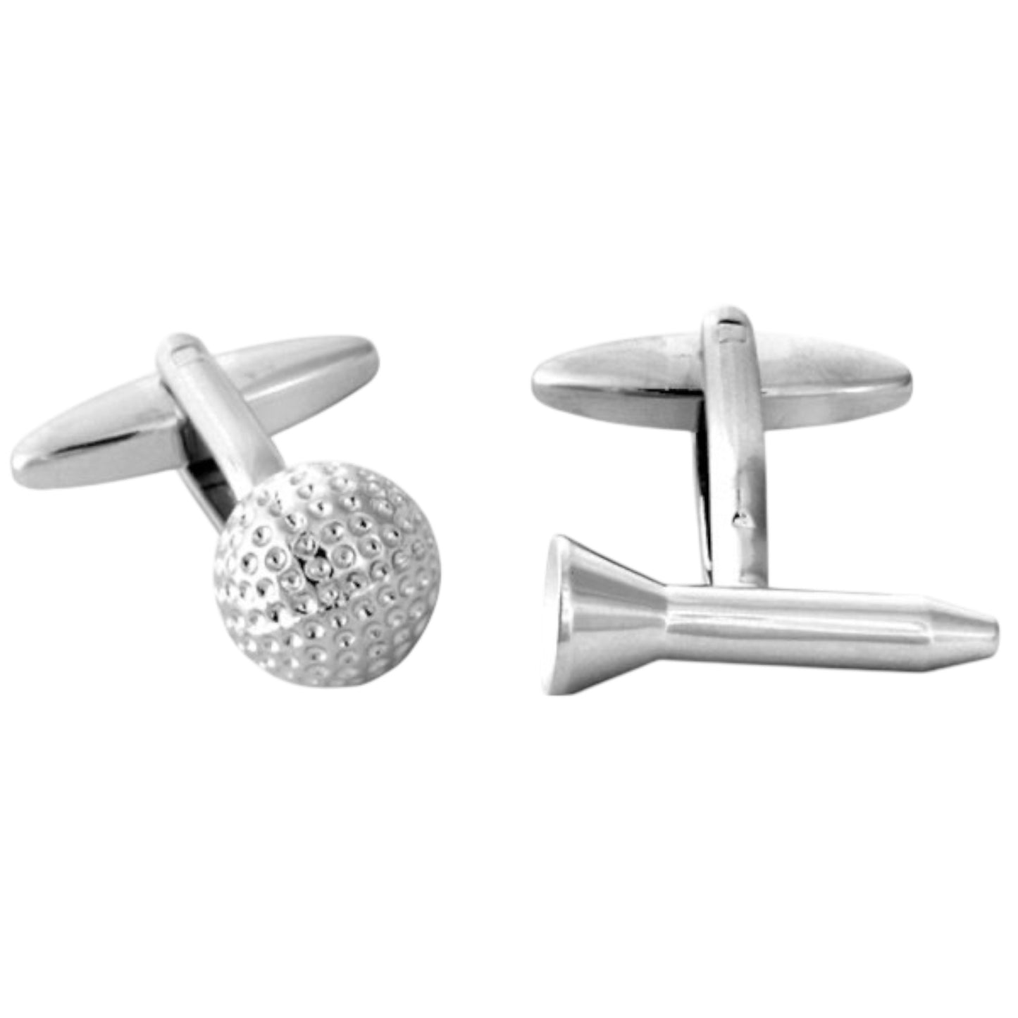 GOLF BALL & TEE RHODIUM PLATE CUFFLINKS
