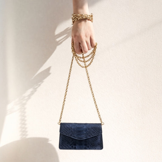NAVY PYTHON ENVELOPE BAG