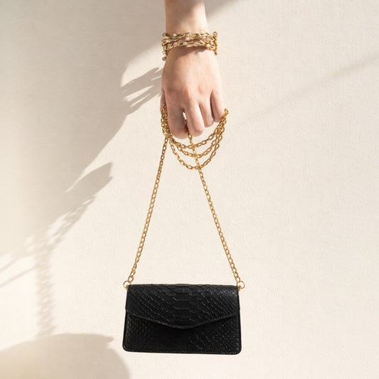 BLACK PYTHON ENVELOPE BAG