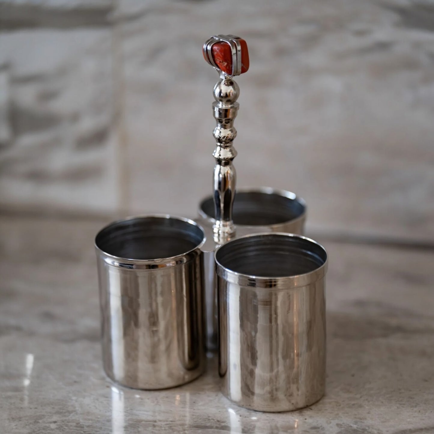 SILVER CUTLERY HOLDER WITH NATURAL STONE