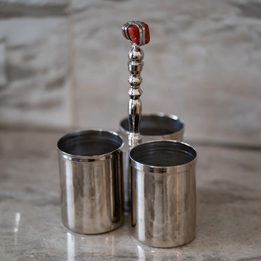 SILVER CUTLERY HOLDER WITH NATURAL STONE