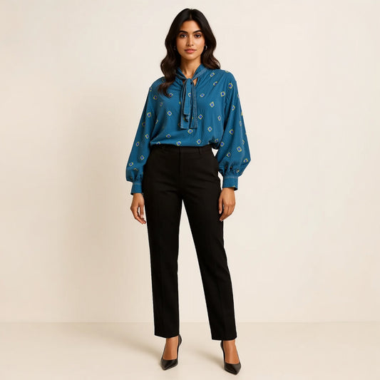 TEAL MOTIF SILK BLOUSE