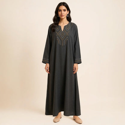 PETROLEUM GREEN GALABEYA WITH EMBROIDERY