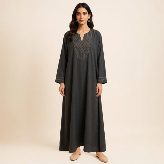 PETROLEUM GREEN GALABEYA WITH EMBROIDERY