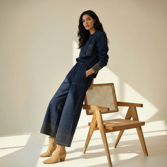 DENIM SERMA EMBROIDERED PANTS