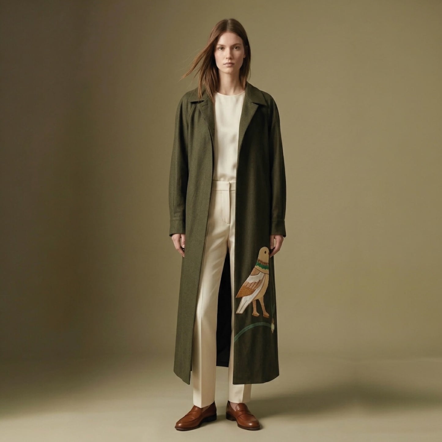 BIRD TREE PATCH OLIVE COAT