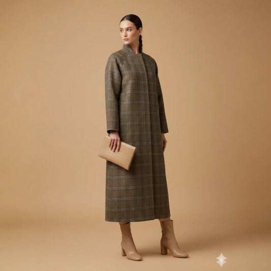 FLORAL BACK PATCH COAT IN CHECKERED BROWN