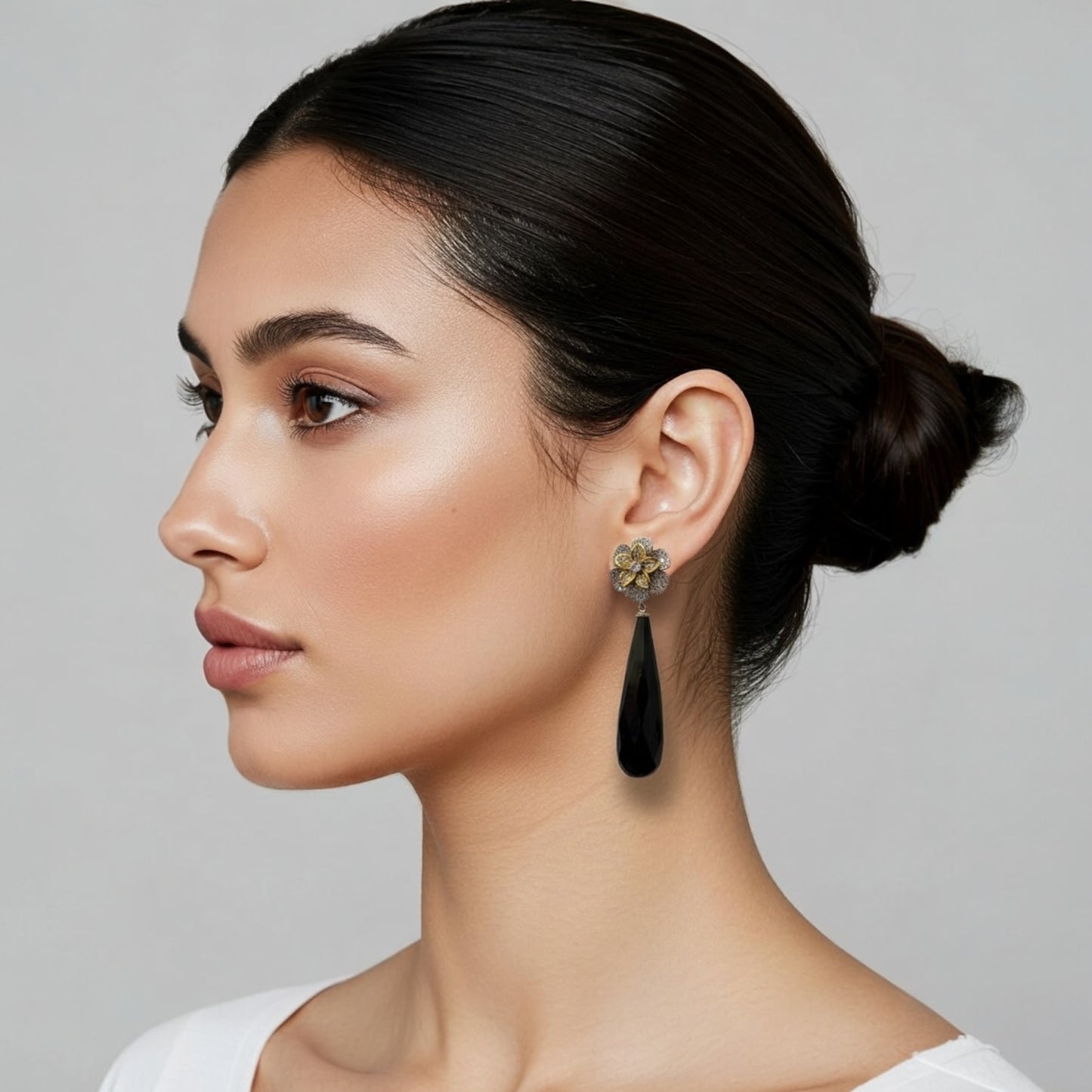 FLOWER DUO GEMSTONE DROP EARRINGS