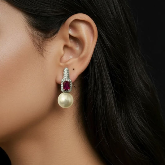 RUBY PEARL ELEGANCE DROP EARRINGS