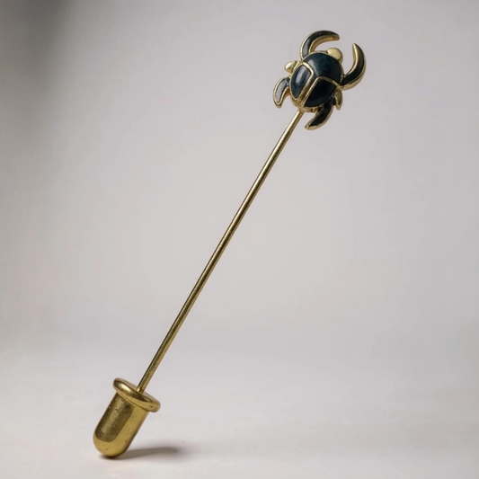 VINTAGE GOLD PLATED SCARAB STICKPIN WITH BLACK ENAMEL