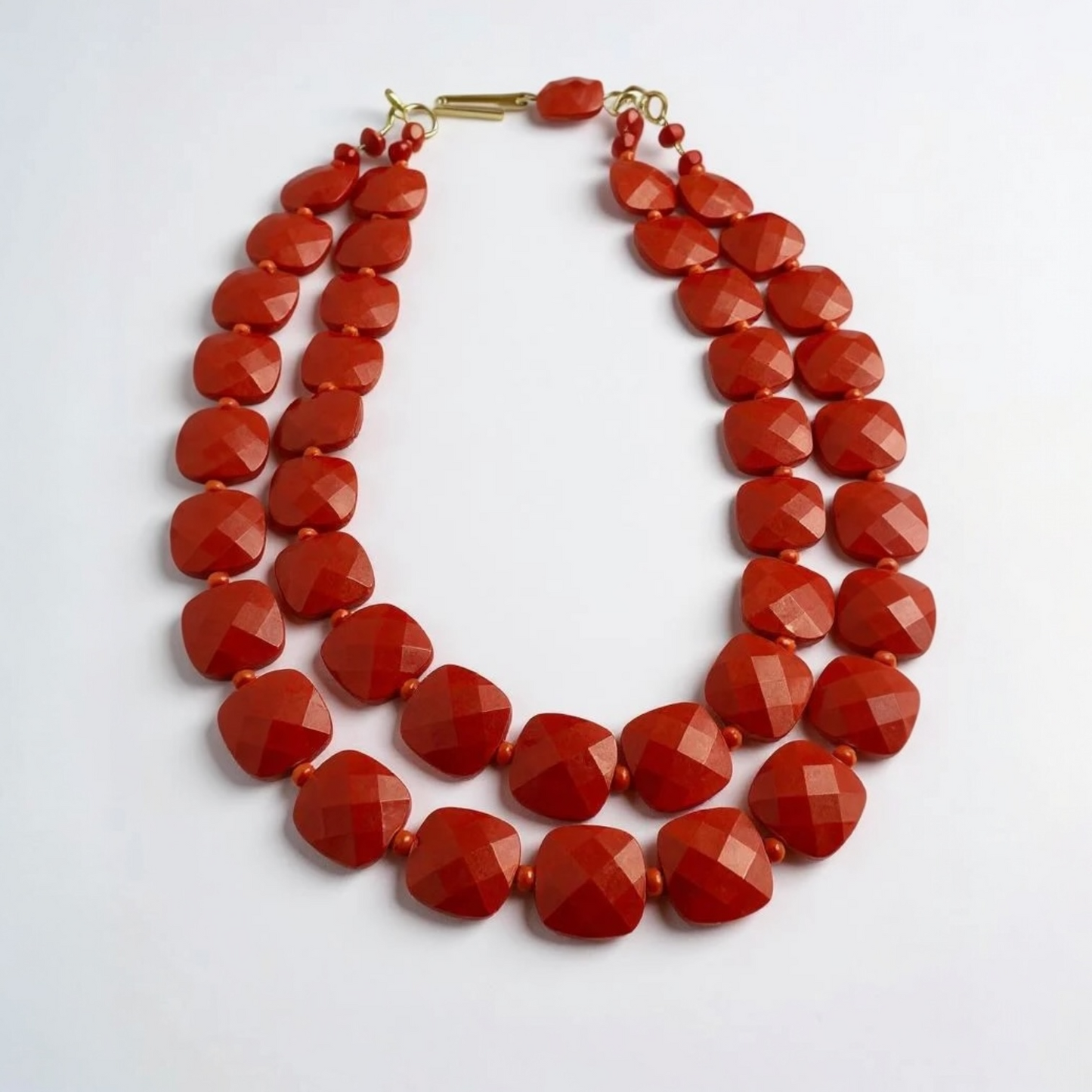 CHERRY RED FACETED BEAD DOUBLE STRAND CHOKER