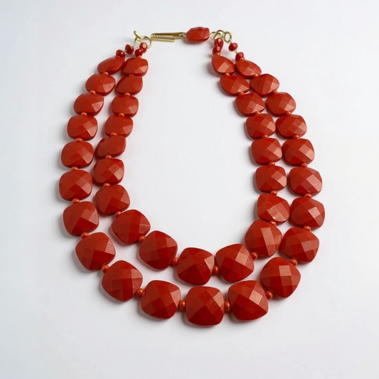 CHERRY RED FACETED BEAD DOUBLE STRAND CHOKER