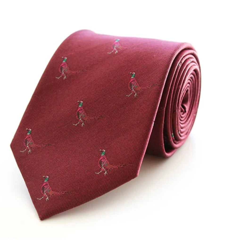 PHEASANT BURGUNDY SILK TIE