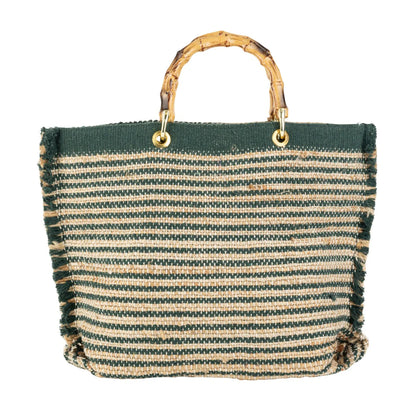 NAPOLI OLIVE STRIPE JUTE BAG