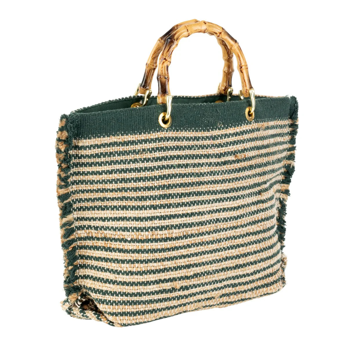 NAPOLI OLIVE STRIPE JUTE BAG