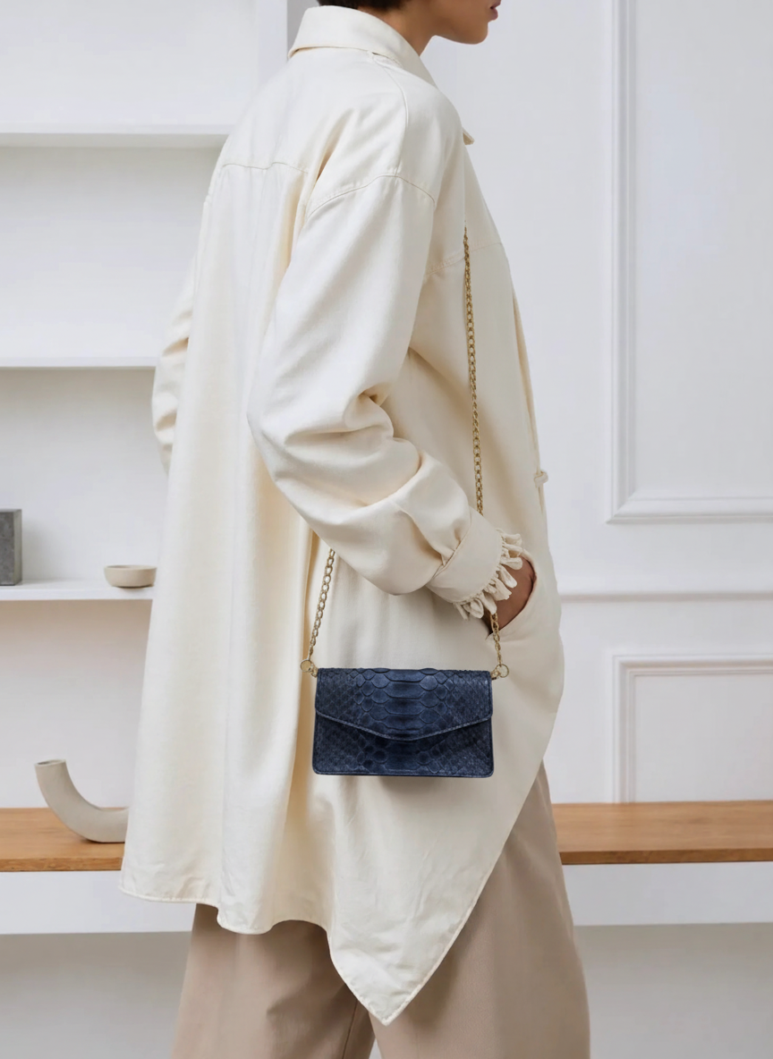 NAVY PYTHON ENVELOPE BAG